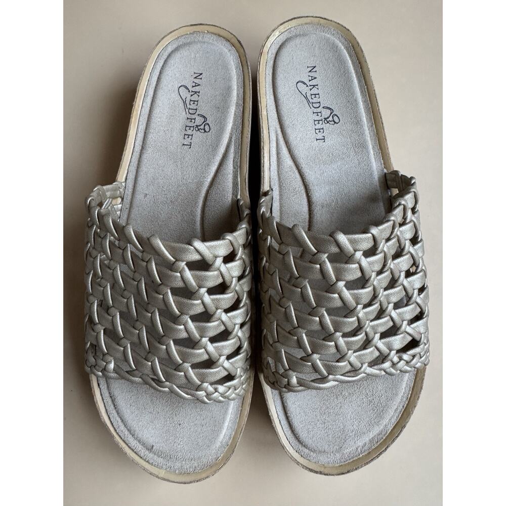 Naked‎ Feet Cyprus Platform Sandals Gold Woven Women's Size 8.5 Comfort Resort